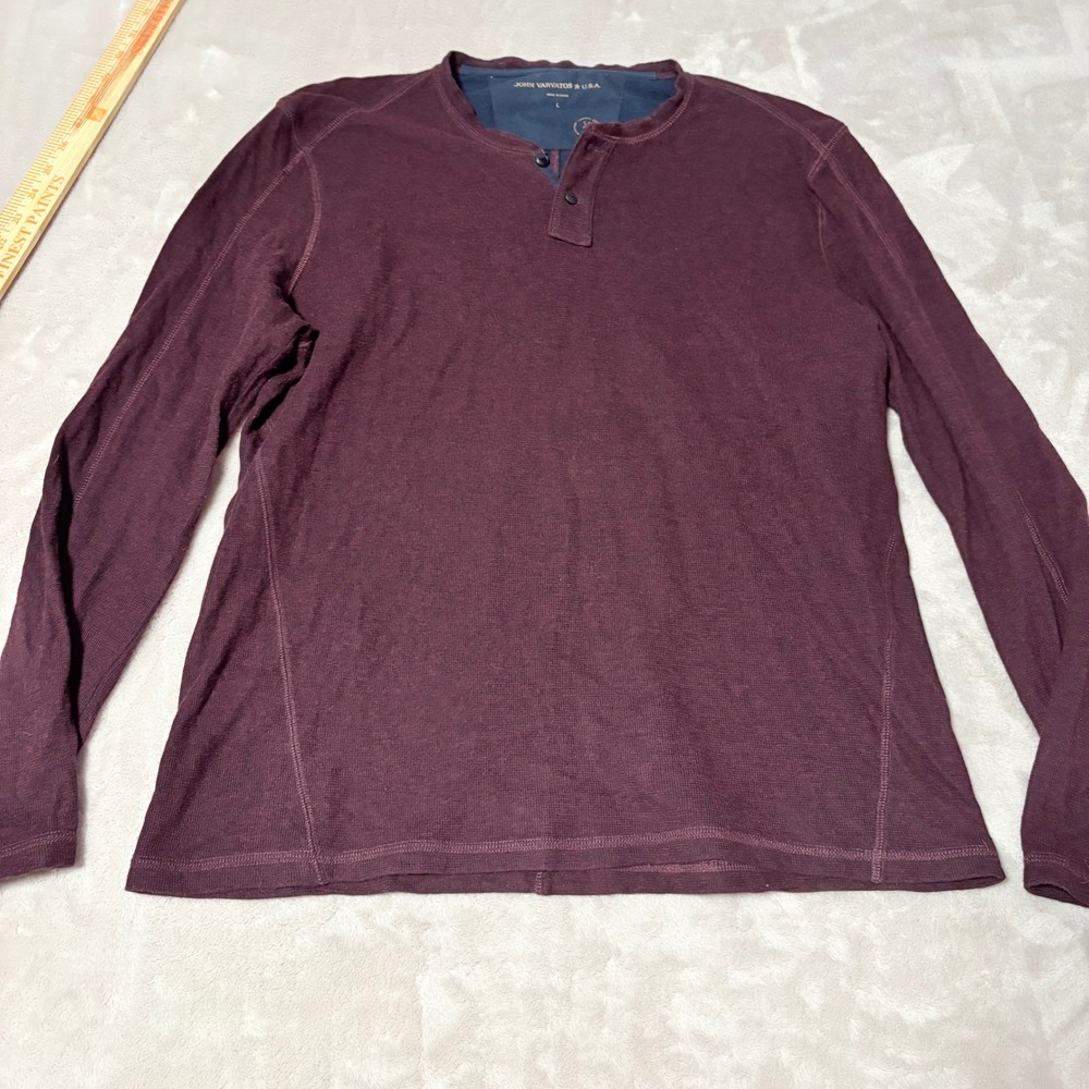 John Varvatos Waffle Knit Henley Shirt Mens Burgundy size Large Long Sleeve